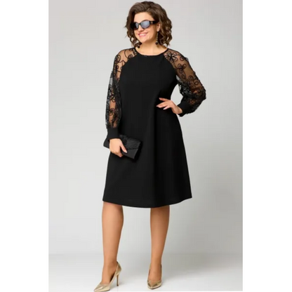 🌞Frühlingserwachen: 50% Rabatt!!👗 Damen Spitzen-Patchwork-Kleid: Langärmelig & Knielang – Elegant für Tag & Abend