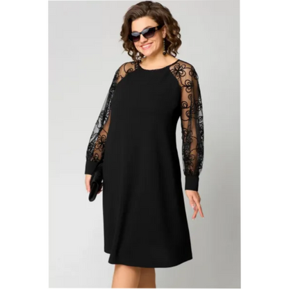 🌞Frühlingserwachen: 50% Rabatt!!👗 Damen Spitzen-Patchwork-Kleid: Langärmelig & Knielang – Elegant für Tag & Abend