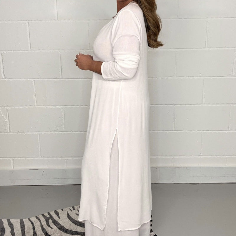 Damen Zweiteiliges Set mit Langem Oberteil und Weiten Hosen
