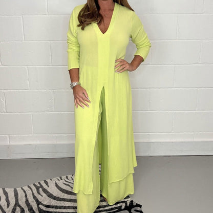 Damen Zweiteiliges Set mit Langem Oberteil und Weiten Hosen