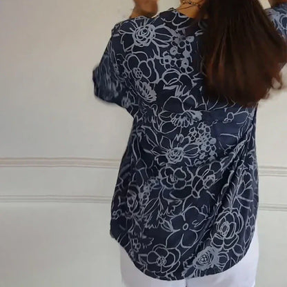 🌞Frühlingserwachen: 50% Rabatt!🌸Boho-Eleganz: Florale Tunika-Bluse mit funkelnden Pailletten & Krempelärmeln