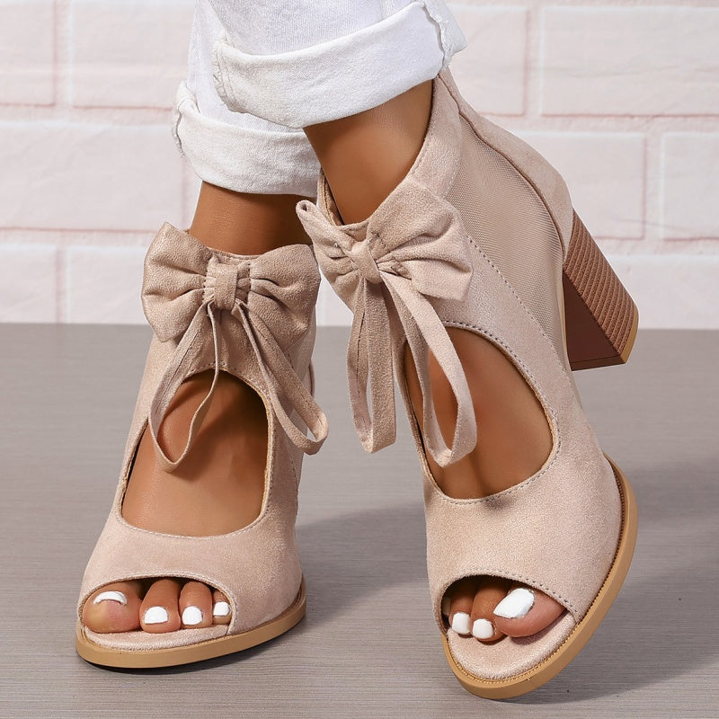 Offene Sandalen mit Schleife und klobigem Absatz für Damen