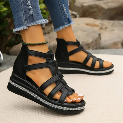 Strass-Sandalen mit Keilabsatz