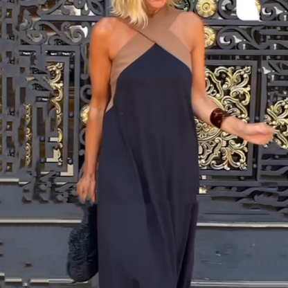 🌞Frühlingserwachen: 50% Rabatt!💕Sommer-Traum: Elegantes Neckholder-Maxikleid mit Kontrast-Design