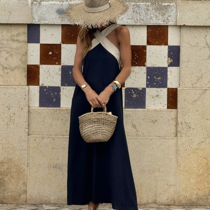 🌞Frühlingserwachen: 50% Rabatt!💕Sommer-Traum: Elegantes Neckholder-Maxikleid mit Kontrast-Design