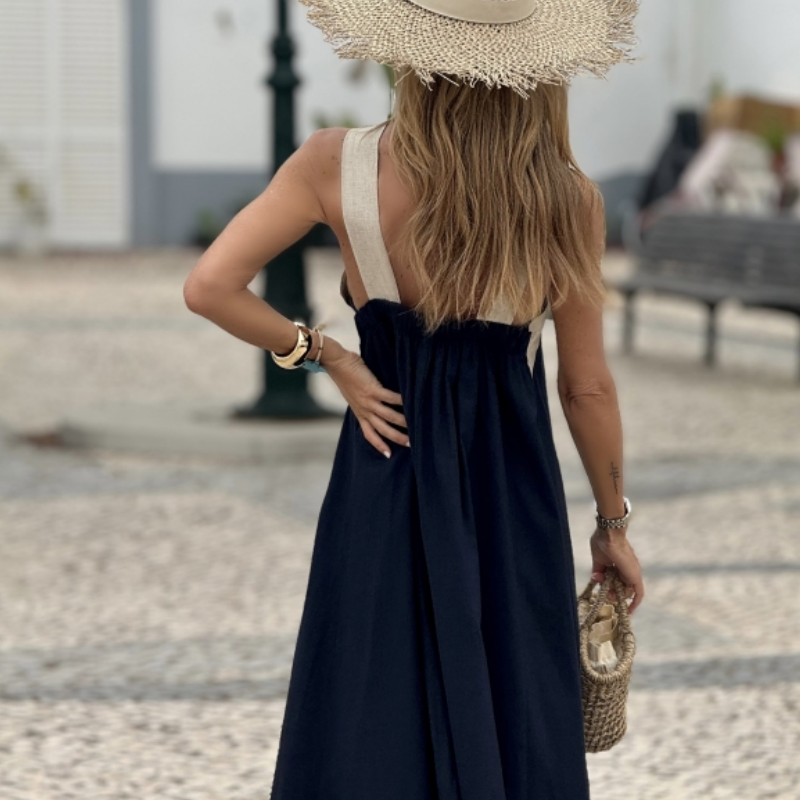 🌞Frühlingserwachen: 50% Rabatt!💕Sommer-Traum: Elegantes Neckholder-Maxikleid mit Kontrast-Design