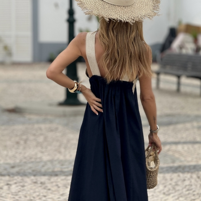🌞Frühlingserwachen: 50% Rabatt!💕Sommer-Traum: Elegantes Neckholder-Maxikleid mit Kontrast-Design