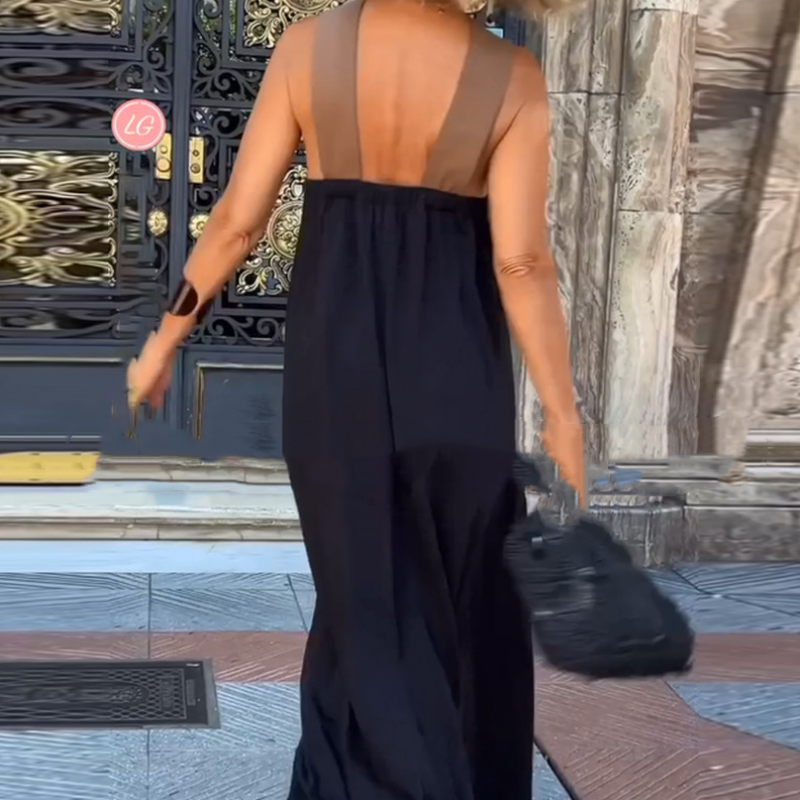 🌞Frühlingserwachen: 50% Rabatt!💕Sommer-Traum: Elegantes Neckholder-Maxikleid mit Kontrast-Design