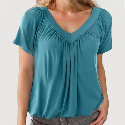 🌺2026 Neu eingetroffen - 50% OFF🌺Lässiges Damen-Top mit plissiertem V-Ausschnitt und kurzen Ärmeln