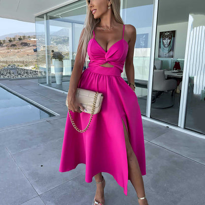 🌴2025 Sommerneuheiten – 50 % Rabatt☀️Damen Spaghettiträger Kleid mit hohem Schlitz 👗💖