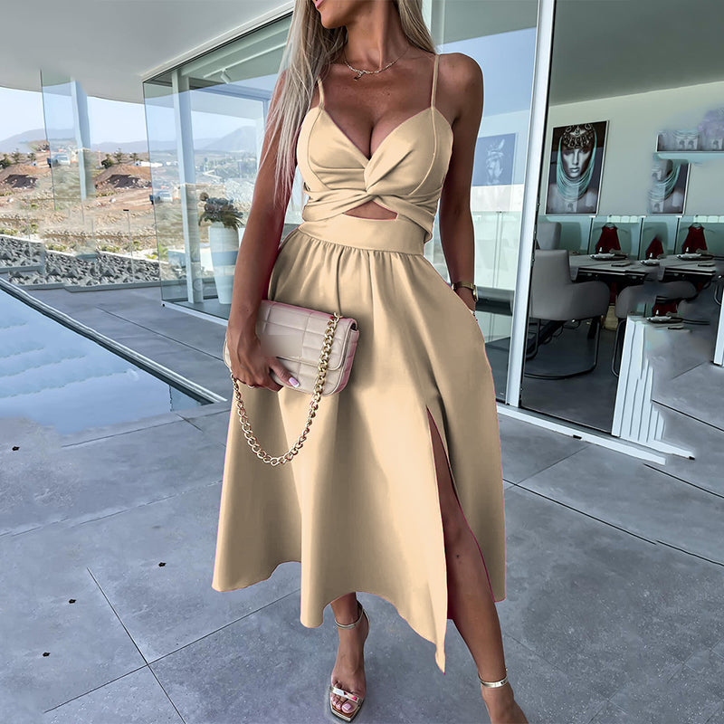 🌴2025 Sommerneuheiten – 50 % Rabatt☀️Damen Spaghettiträger Kleid mit hohem Schlitz 👗💖