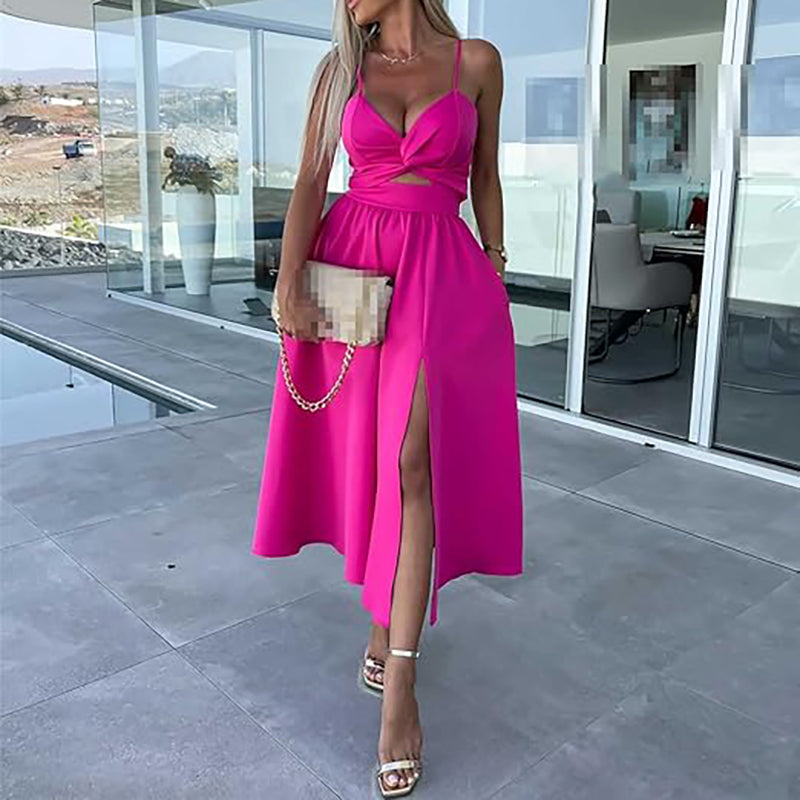 Damen Spaghettiträger Kleid mit hohem Schlitz