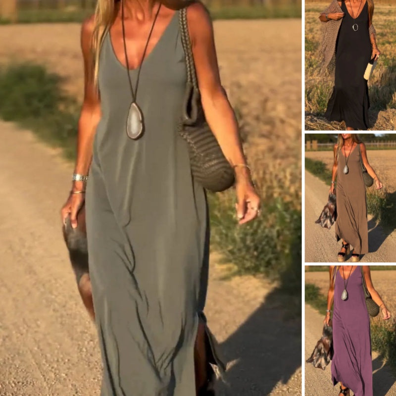 🌞Frühlingserwachen: 50% Rabatt!👗 Damen Maxi-Cami-Kleid mit V-Ausschnitt: Fließend, atmungsaktiv & vielseitig für Sommer, Partys & formelle Anlässe