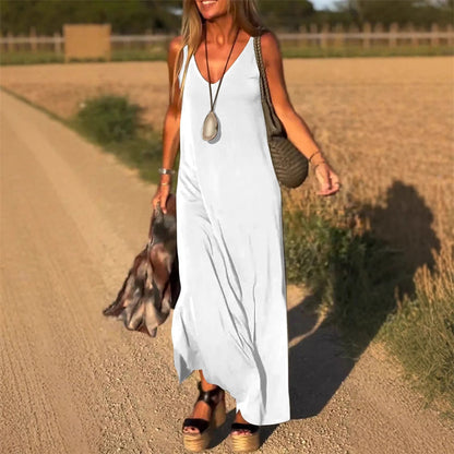 🌞Frühlingserwachen: 50% Rabatt!👗 Damen Maxi-Cami-Kleid mit V-Ausschnitt: Fließend, atmungsaktiv & vielseitig für Sommer, Partys & formelle Anlässe