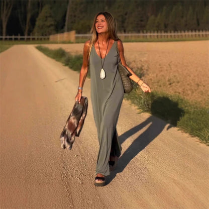🌞Frühlingserwachen: 50% Rabatt!👗 Damen Maxi-Cami-Kleid mit V-Ausschnitt: Fließend, atmungsaktiv & vielseitig für Sommer, Partys & formelle Anlässe