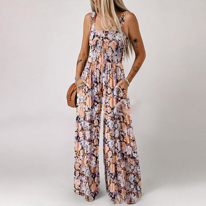 🌞Frühlingserwachen: 50% Rabatt!🌼 Damen Lässige Bedruckte Ärmellose Overalls – Weitbein, Elastischer Bund & Praktische Taschen für Sommer