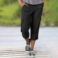 Capri Cargohose mit Taille und Falten unten und mehreren Taschen