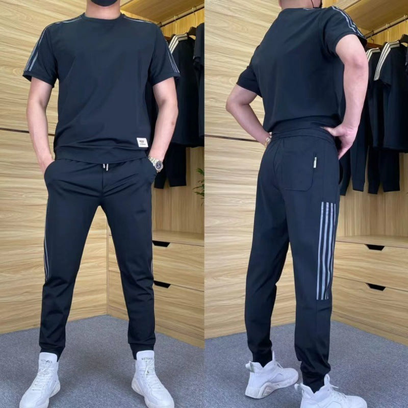 Herren High Stretch Kurzarm-Top & Jogginghose 2er-Set