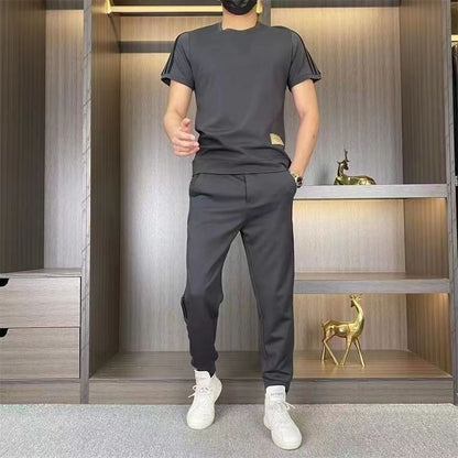 Herren High Stretch Kurzarm-Top & Jogginghose 2er-Set