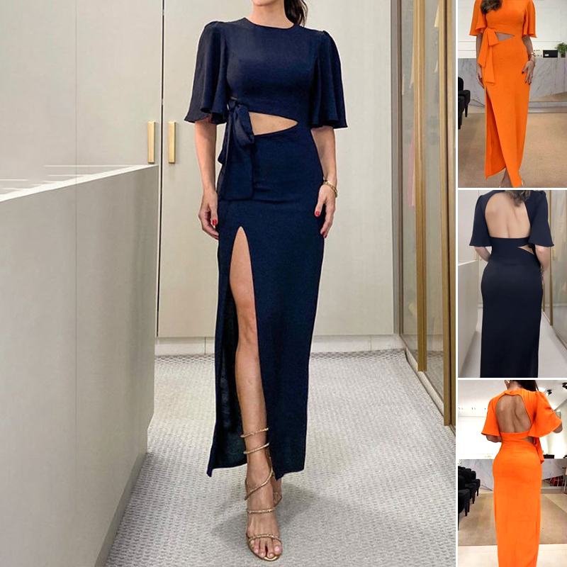 🌸💐Rückenfreies Midikleid mit Taillenausschnitt und Schlitz💥💥Befristetes Angebot: 50% Rabatt auf Bestellungen