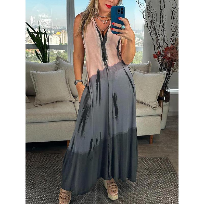 👗Ärmelloses Batikkleid mit V-Ausschnitt und Revers für Damen🌈