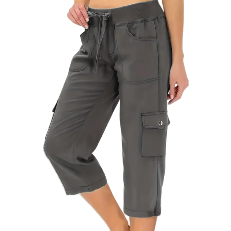 👖Einfarbige 3/4-Cargohose mit hoher Taille und Kordelzug für Damen