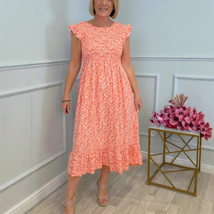 🎉🛍️Heißer Verkauf 60% Rabatt💃Elegantes Blumenkleid mit hoher Taille und Rüschen-Cap-Ärmeln