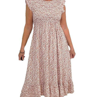 🎉🛍️Heißer Verkauf 60% Rabatt💃Elegantes Blumenkleid mit hoher Taille und Rüschen-Cap-Ärmeln