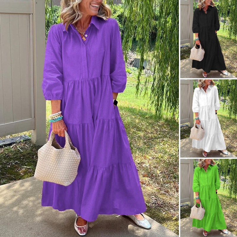 Damen Freizeitkleid in Knöchellänge mit Kragen und lockerer Passform
