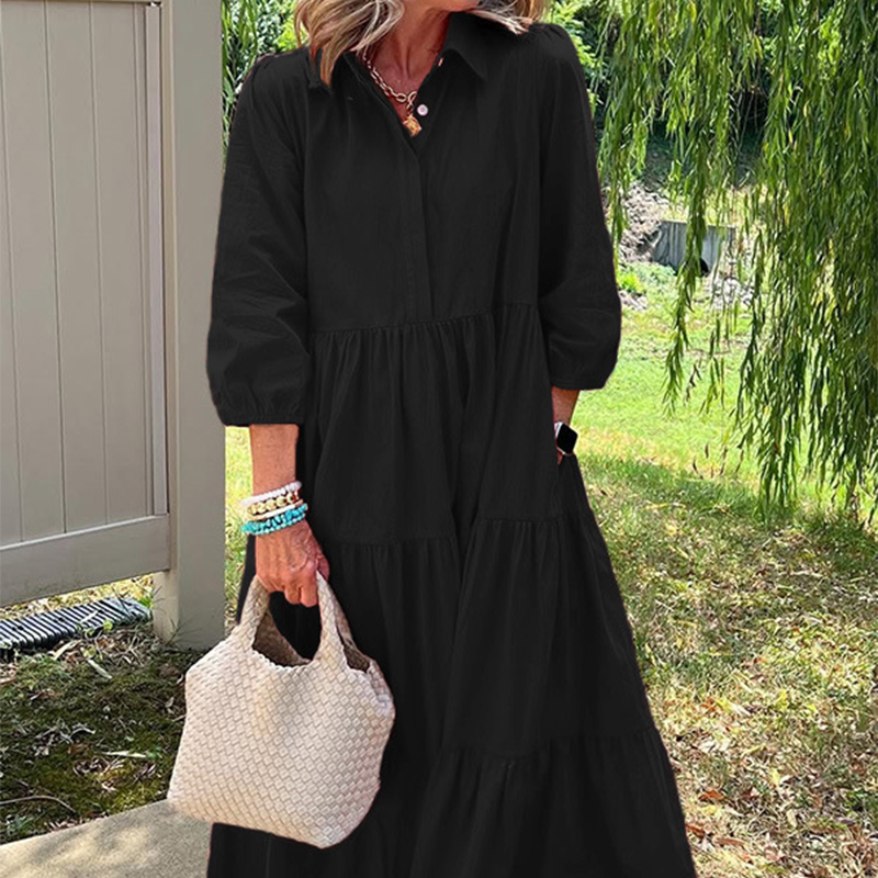 Damen Freizeitkleid in Knöchellänge mit Kragen und lockerer Passform
