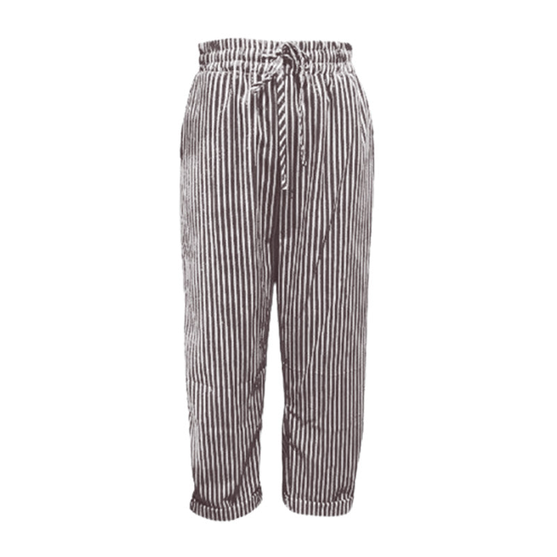 Gestreepte linnen katoenen broek voor dames