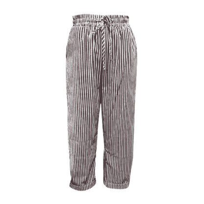 Gestreepte linnen katoenen broek voor dames