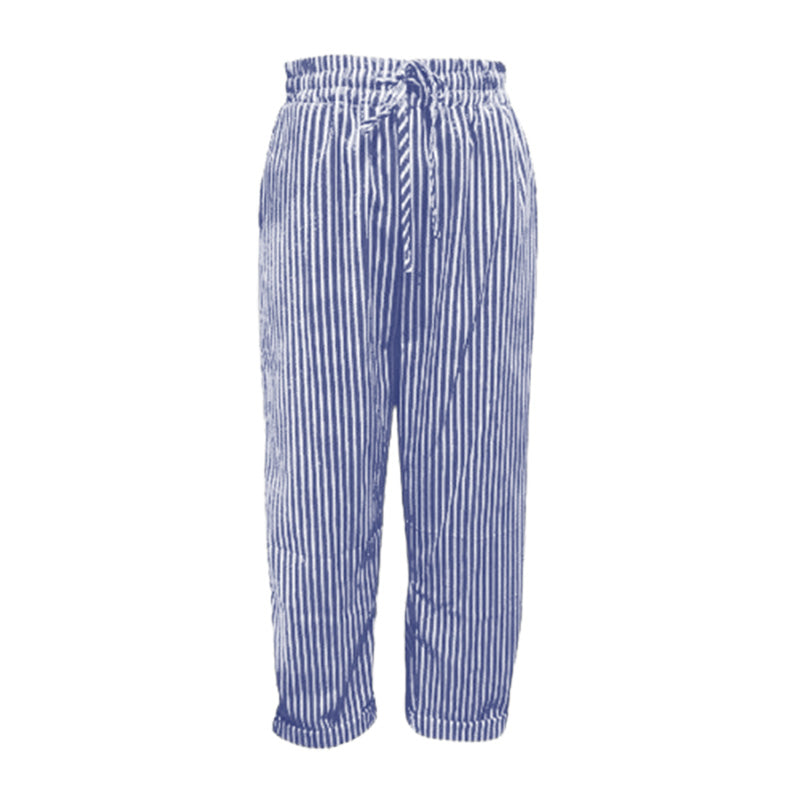 Gestreepte linnen katoenen broek voor dames