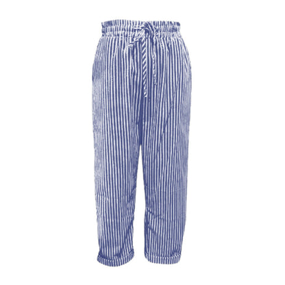 Gestreepte linnen katoenen broek voor dames
