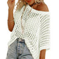 🎁2025 New Hot Sale - Womens Summer Scoop Neck Short Sleeve Sweater Casual Crochet Hollow Out Knit Tops Pullover Shirts Beach Coverup