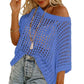 🎁2025 New Hot Sale - Womens Summer Scoop Neck Short Sleeve Sweater Casual Crochet Hollow Out Knit Tops Pullover Shirts Beach Coverup