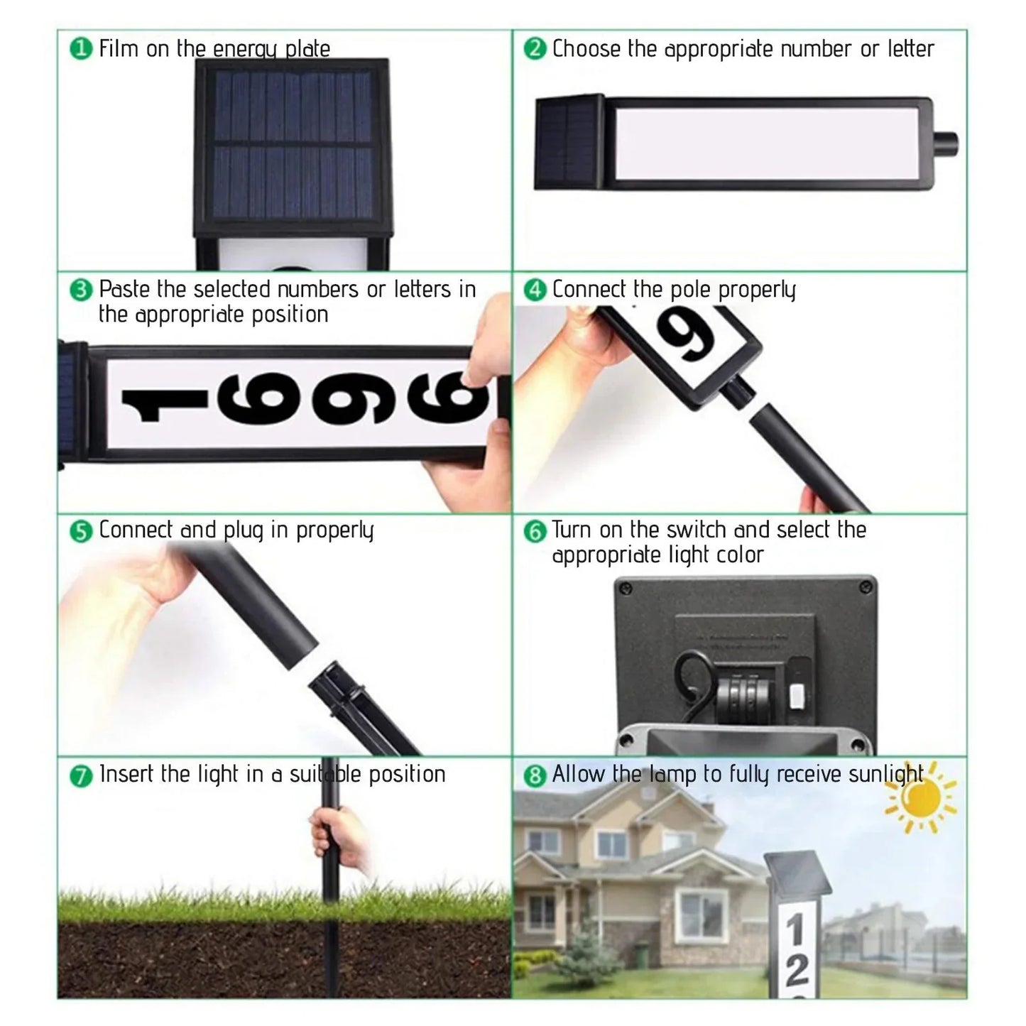 🌞Frühlingserwachen: 50% Rabatt!🏠Solarbetriebene Adressbeschilderung mit Zweifarbiger Beleuchtung – Wasserdicht, Hohe Sichtbarkeit & Anpassbare Nummernanzeige (89cm Höhe)