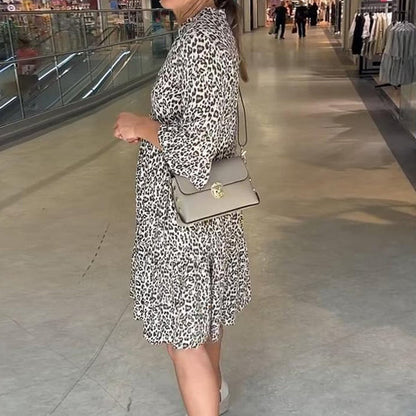 ⏳Begrenzte Zeit 50% Rabatt💥Trendiges, locker sitzendes Kleid mit V-Ausschnitt und Leopardenmuster für Damen
