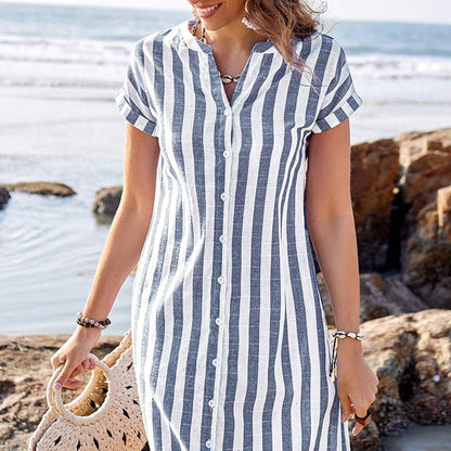 🌸✨Gestreiftes Button-Down-Hemdkleid für Damen