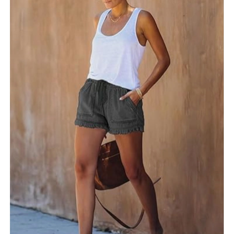 🌞2025 Sommer Neuankömmlinge🌸Hohe Taille mit Kordelzug Distressed Denim Shorts