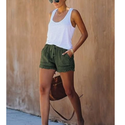 🌞2025 Sommer Neuankömmlinge🌸Hohe Taille mit Kordelzug Distressed Denim Shorts