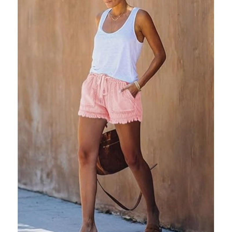 🌞2025 Sommer Neuankömmlinge🌸Hohe Taille mit Kordelzug Distressed Denim Shorts