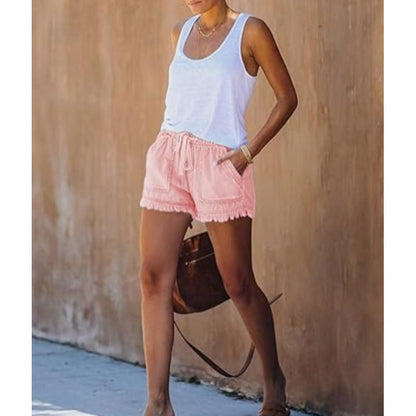🌞2025 Sommer Neuankömmlinge🌸Hohe Taille mit Kordelzug Distressed Denim Shorts