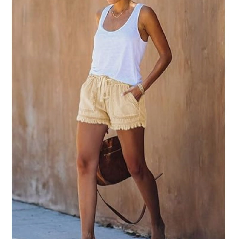 🌞2025 Sommer Neuankömmlinge🌸Hohe Taille mit Kordelzug Distressed Denim Shorts