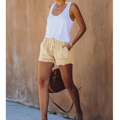 🌞2025 Sommer Neuankömmlinge🌸Hohe Taille mit Kordelzug Distressed Denim Shorts