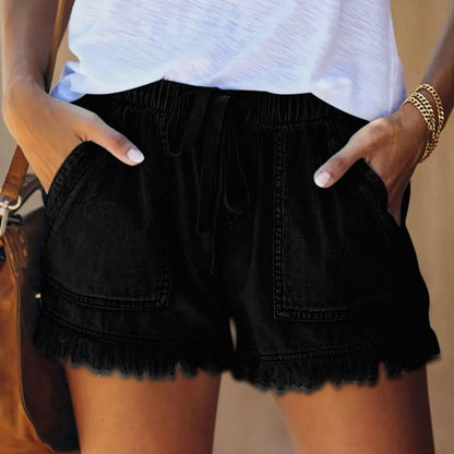 🌞2025 Sommer Neuankömmlinge🌸Hohe Taille mit Kordelzug Distressed Denim Shorts