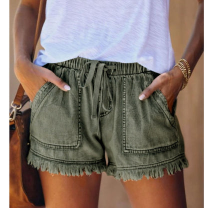 🌞2025 Sommer Neuankömmlinge🌸Hohe Taille mit Kordelzug Distressed Denim Shorts