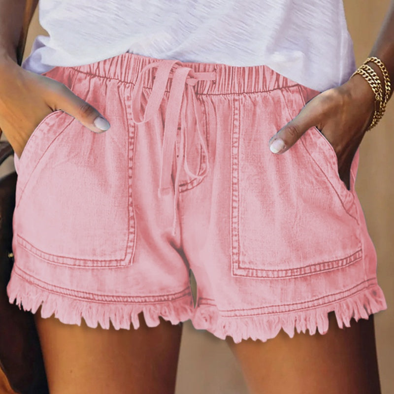 🌞2025 Sommer Neuankömmlinge🌸Hohe Taille mit Kordelzug Distressed Denim Shorts