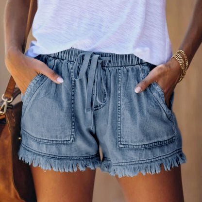 🌞2025 Sommer Neuankömmlinge🌸Hohe Taille mit Kordelzug Distressed Denim Shorts