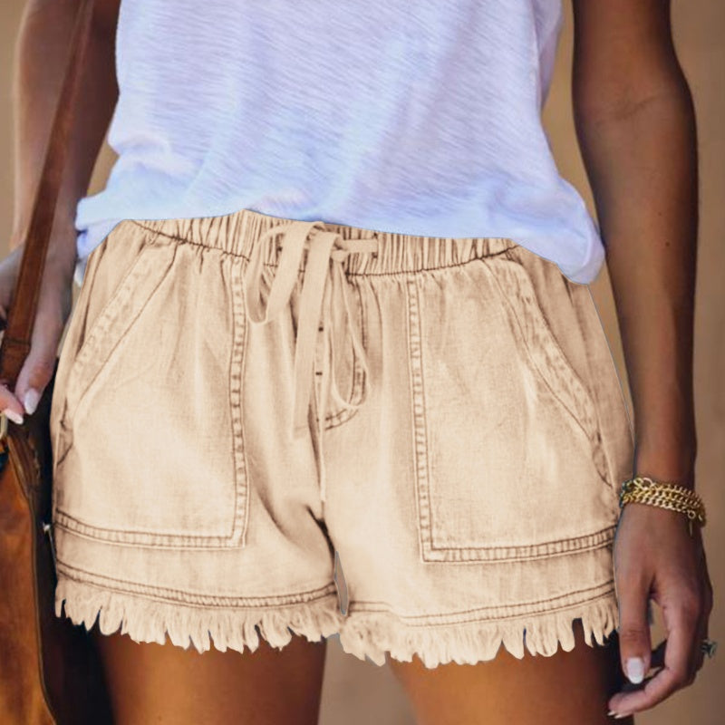🌞2025 Sommer Neuankömmlinge🌸Hohe Taille mit Kordelzug Distressed Denim Shorts
